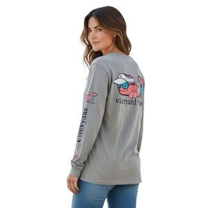 Vineyard Vines Gray W/Pink & Teal T-shirt.Whale W/Visor & Sunglasses Logo. Sz. M